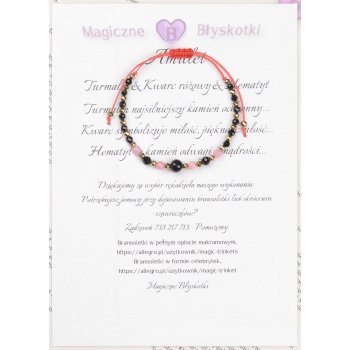 Bransoletka celebrytka czarny TURMALIN Kwarc Różowy HEMATYT ochrona miłość